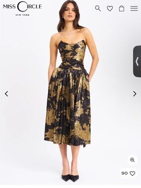 Miss Circle Saanvi Gold Tie Dye Bronzing Strapless Drop Waist Midi Dress - Size